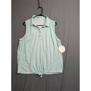 Eden & Olivia Green & White Gingham Sleeveless Tie Front Top - Women's XL